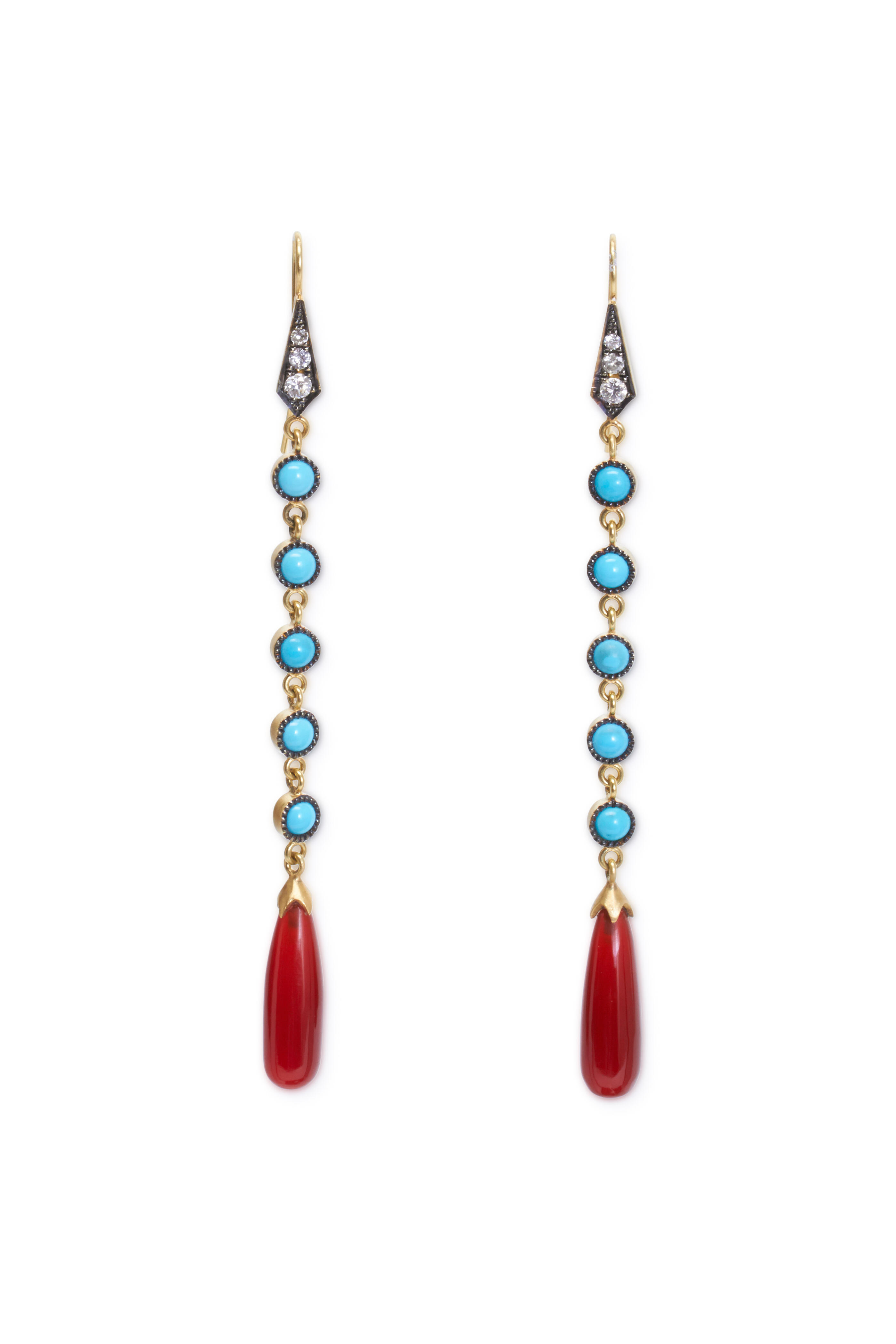 Turquoise and Carnelian Dangle top Earrings