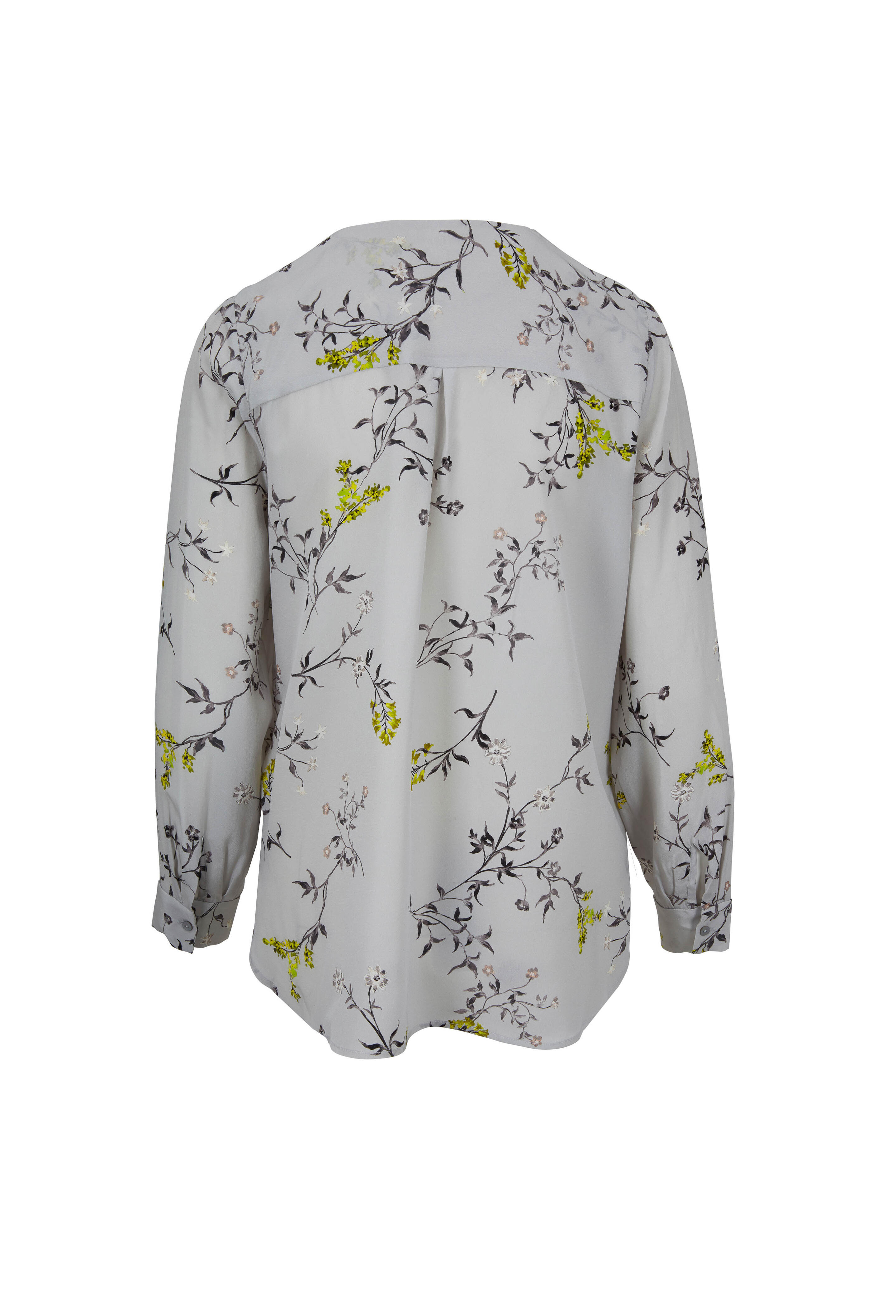 L'Agence - Kyla Gray Floral Silk Draped Blouse