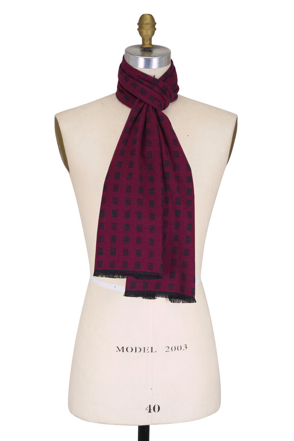 Chelsey Imports Burgundy & Navy Geometric Print Silk Scarf - view 2