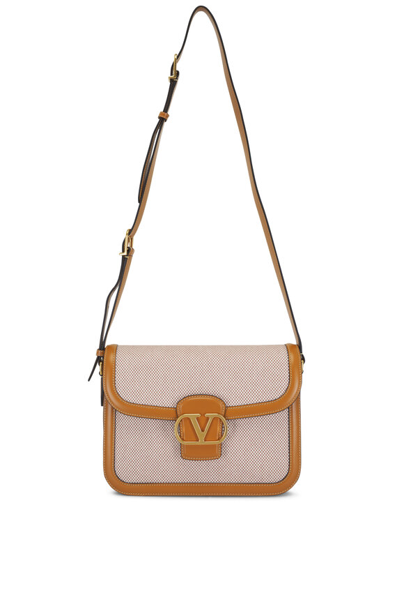 Valentino Garavani 9 to 5 Taupe & Natural Canvas Shoulder Bag