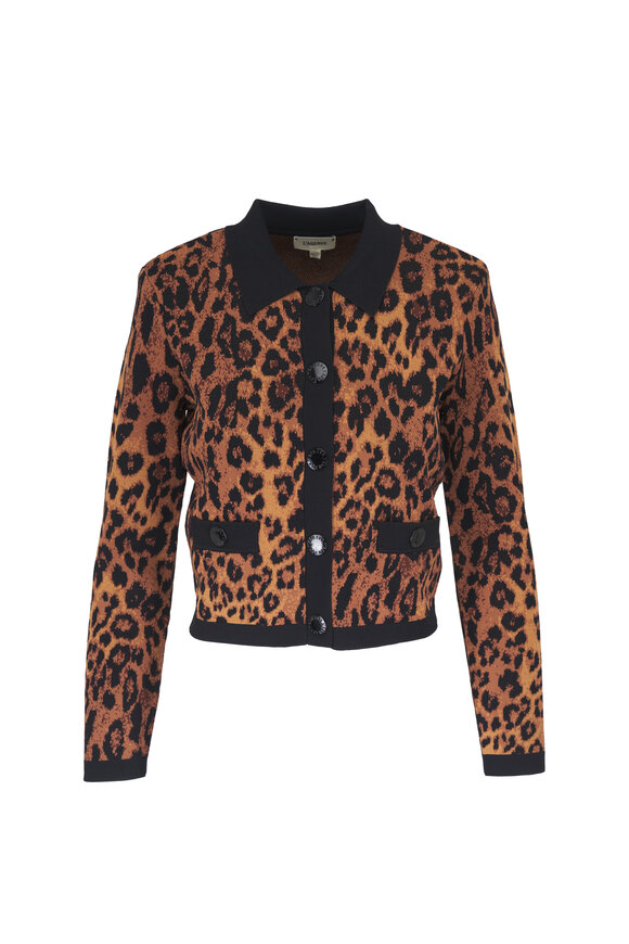 L'Agence Osiris Leopard Print Jacquard Cardigan - view 1