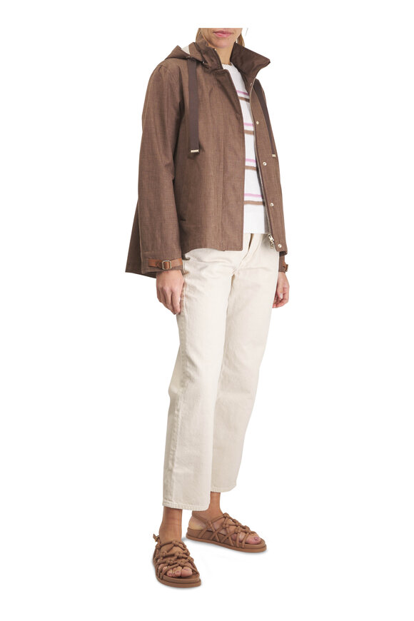 Herno Brown Linen, Wool & Silk Hooded Jacket - view 2