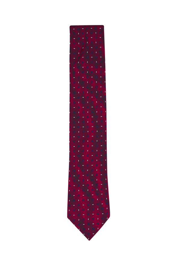 Zegna Medium Red Geometric Print Silk Necktie - view 1