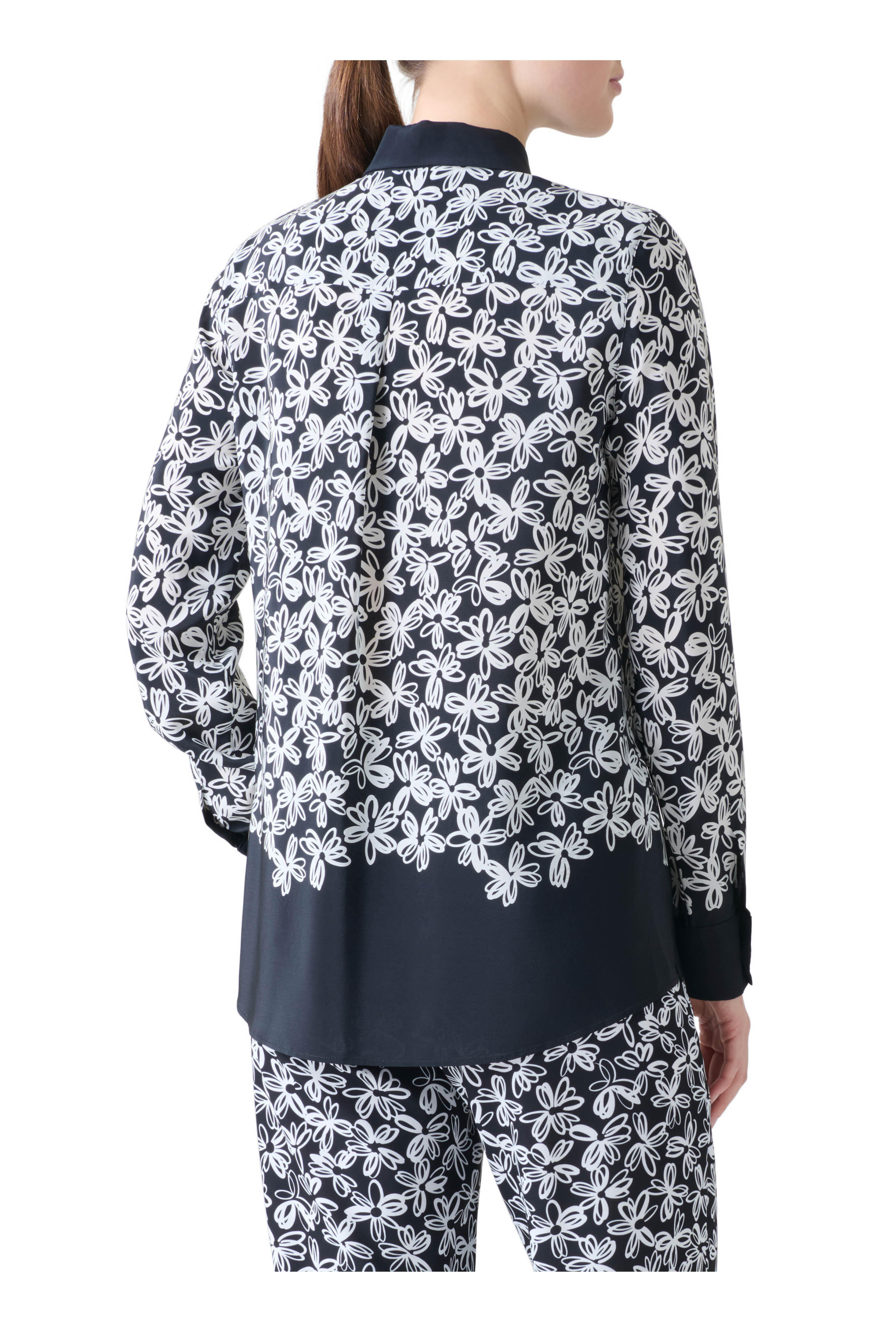 Akris Punto - Daisy Print Black & Cream Button Down Silk Blouse