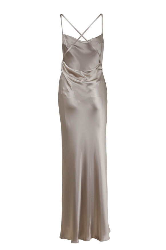 Galvan - Whiteley Platinum Heavy Silk Cowlneck Gown