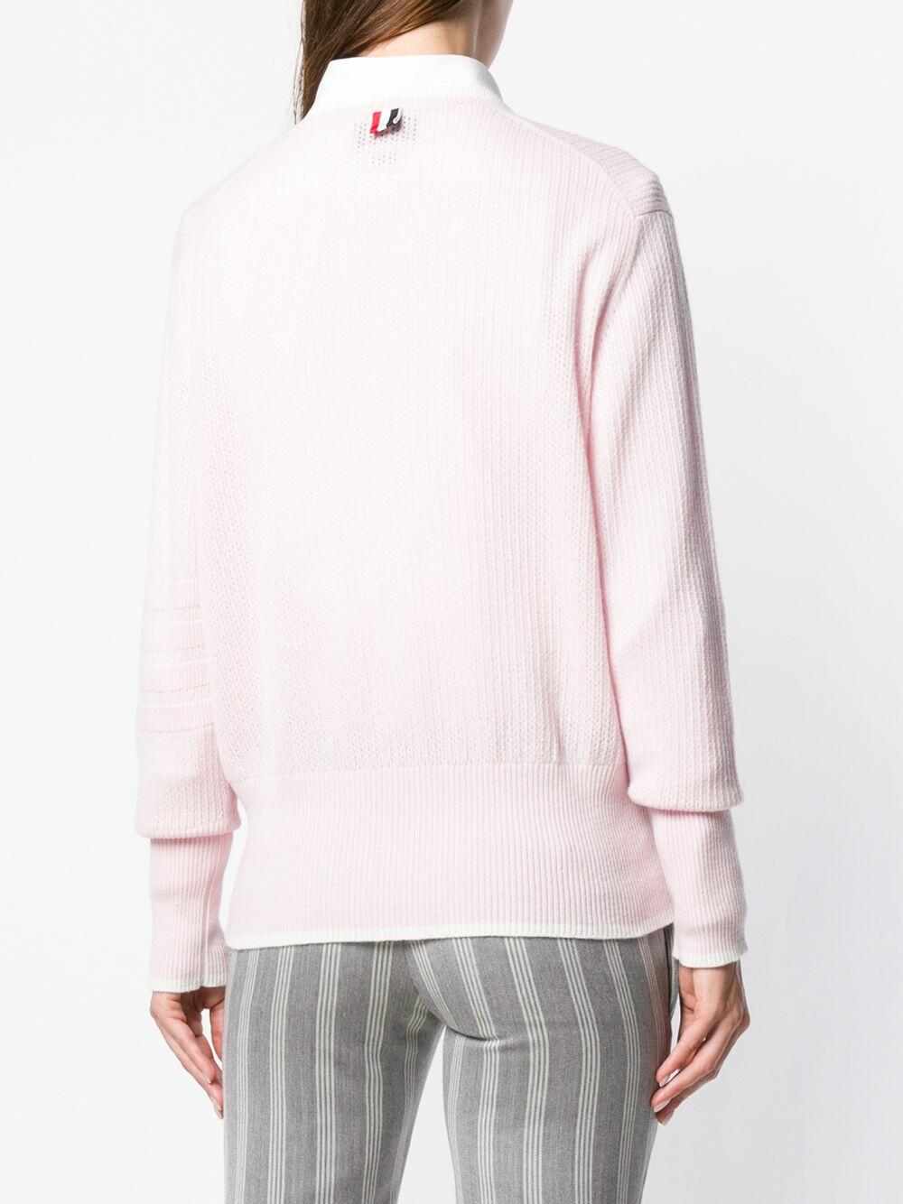 Thom Browne - Light Pink Cashmere Deep V-Neck Sweater