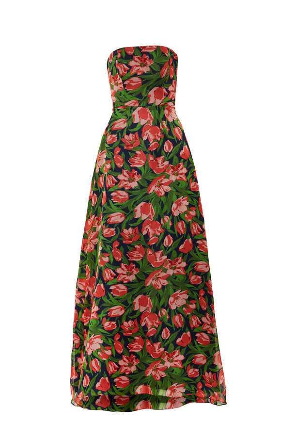 Carolina Herrera - Midnight Rose Print Strapless Silk Gown