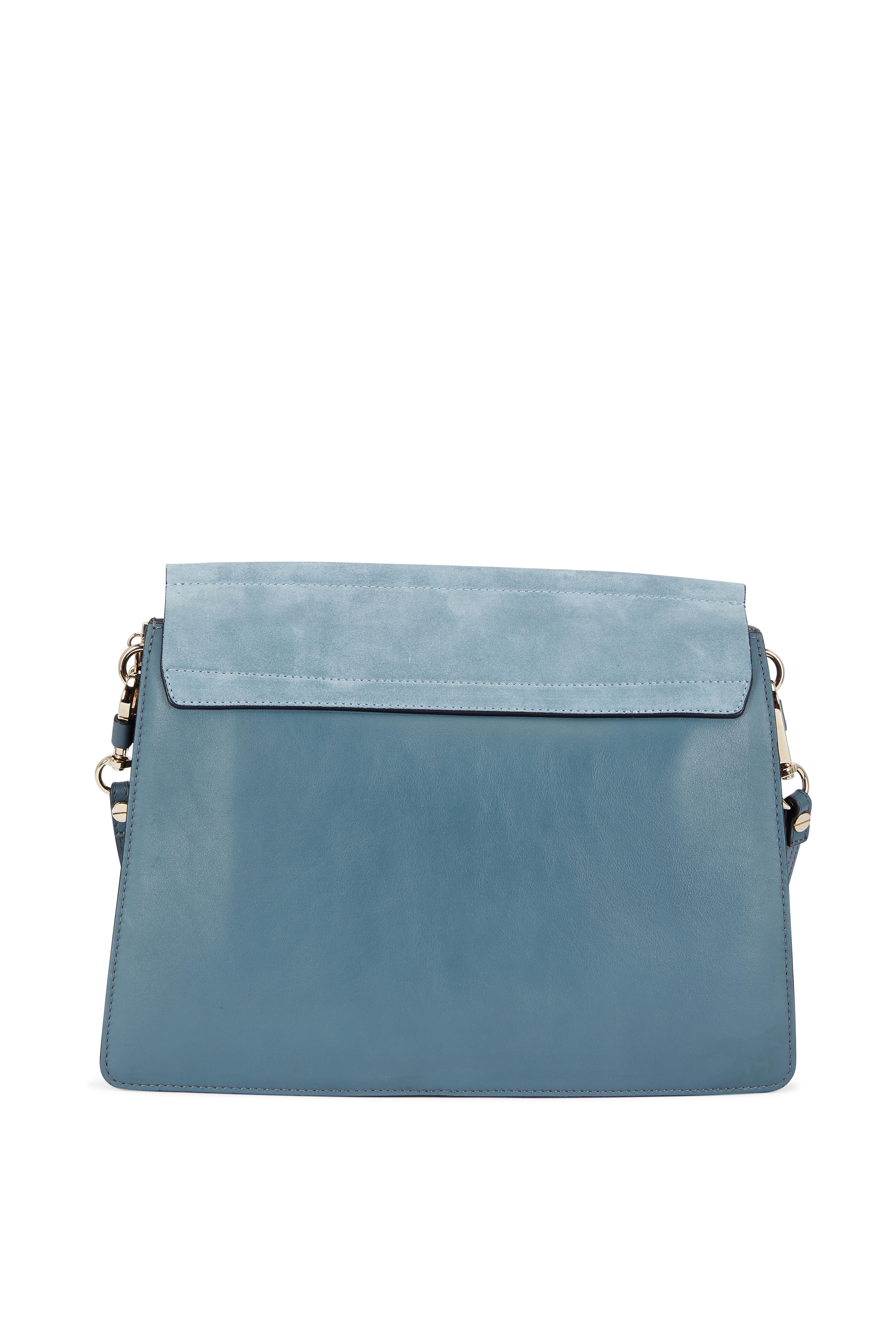 Chloe Fresh Blue Leather and Suede Faye Medium Shoulder Bag