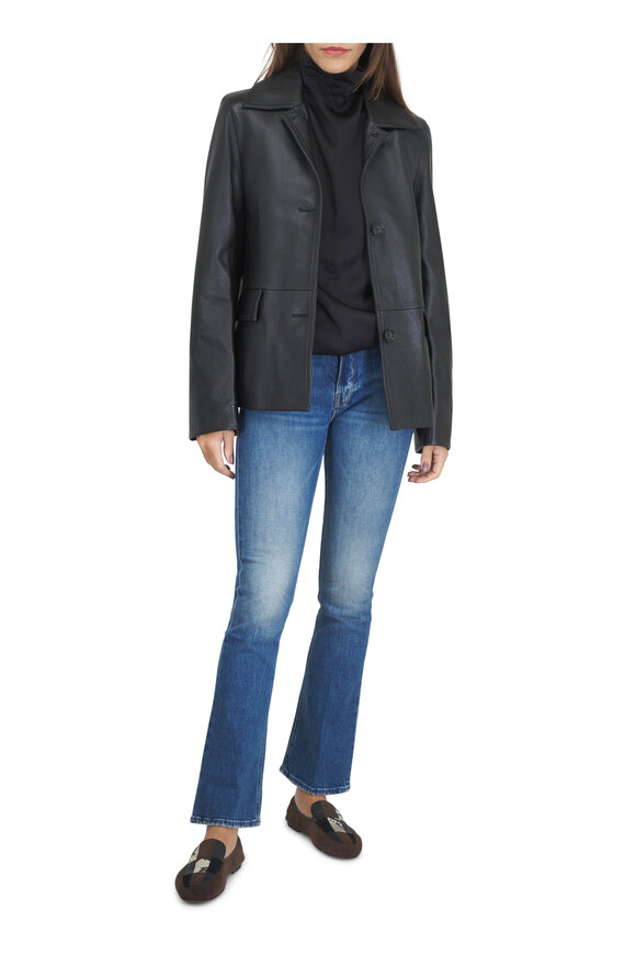 Totême Black Grained Leather Jacket - view 2