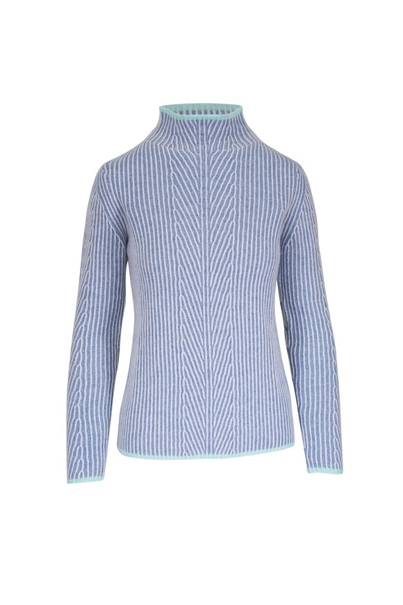 Kinross Blue Rib Cashmere Funnel Neck Sweater