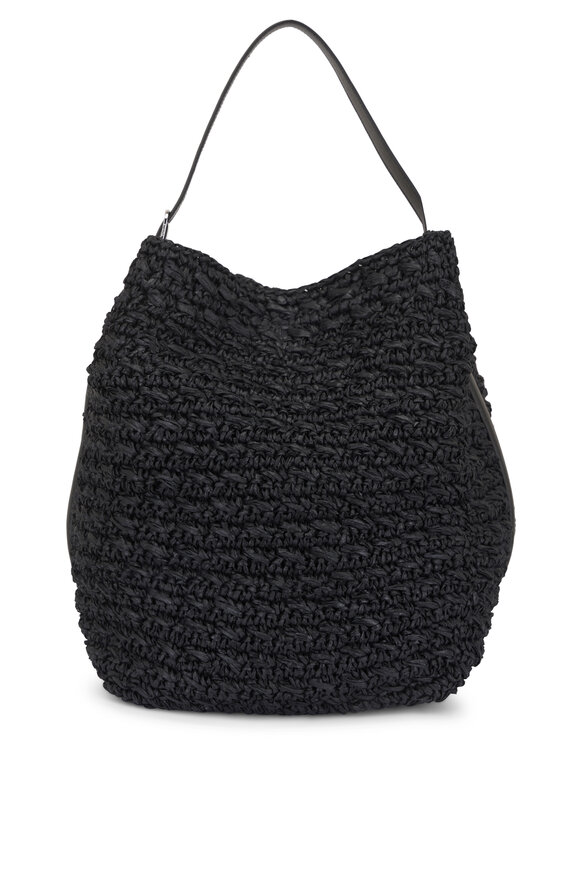 Totême Black Belted Raffia Tote