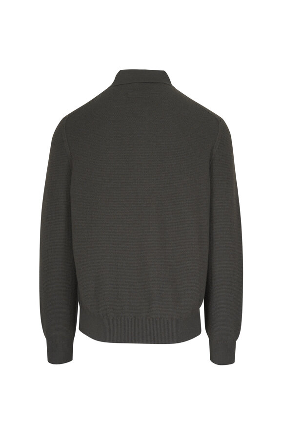 Zegna Dark Olive Cashmere Long Sleeve Polo - view 2
