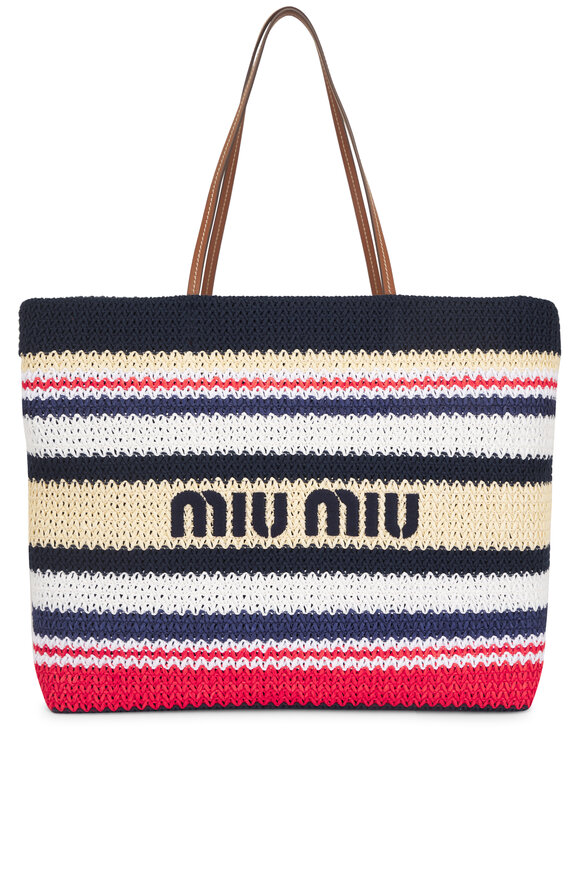 Miu Miu Tessuto Red, White, & Natural Stripe Motif Tote
