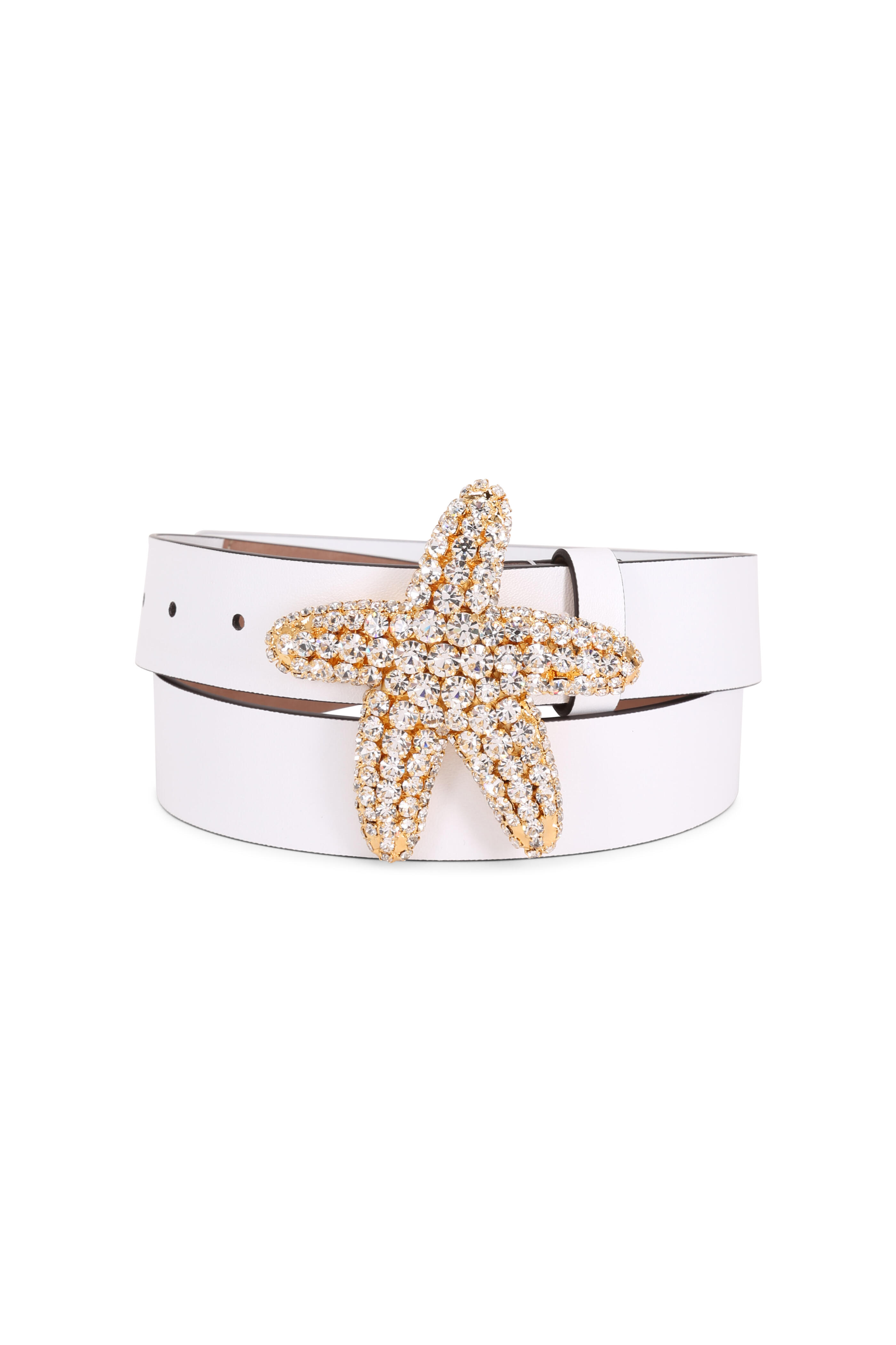 Michael Kors Collection - Optic White Leather Starfish Crystal Belt