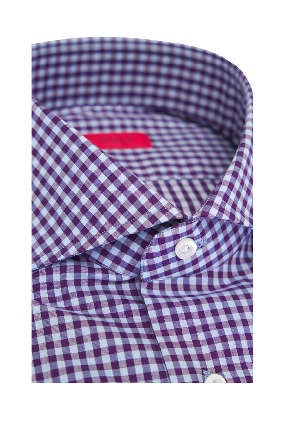 Isaia - Navy Tonal Blue Gingham Check Cotton Sport Shirt