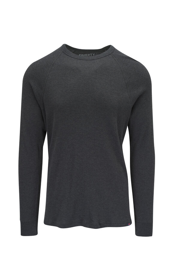 Faherty Brand Cloud Waffle Charcoal Gray Long Sleeve T-Shirt