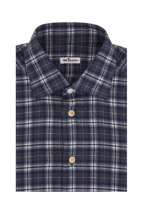 Kiton Navy & Gray Plaid Flannel Dress Shirt 