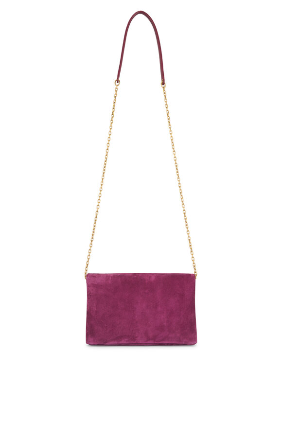 Saint Laurent Small Cassandre Deep Fuchsia Suede Chain Pouch - view 3