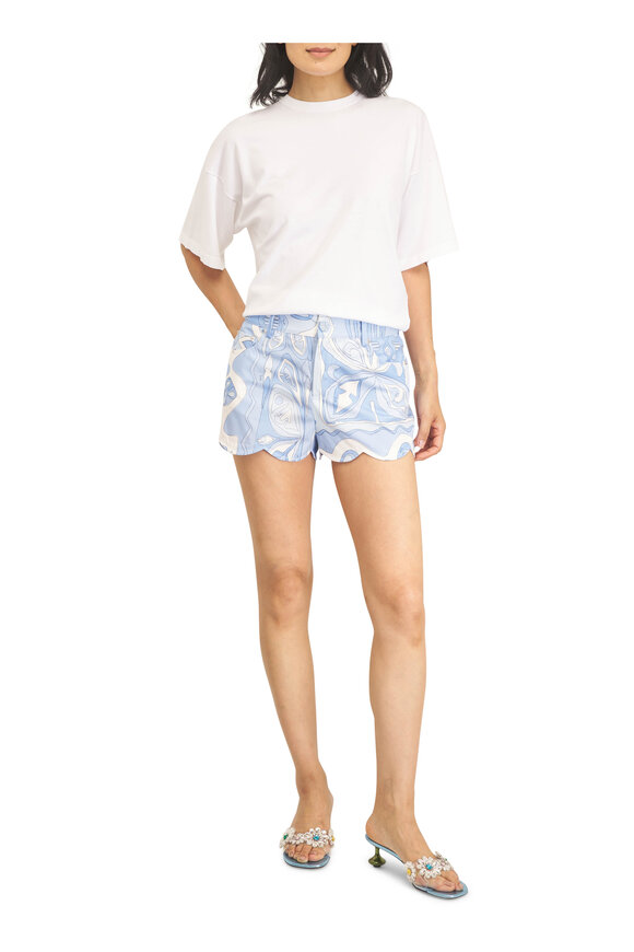 Pucci Pale Blue Angoli Print Cotton Scallop Trim Shorts - view 2