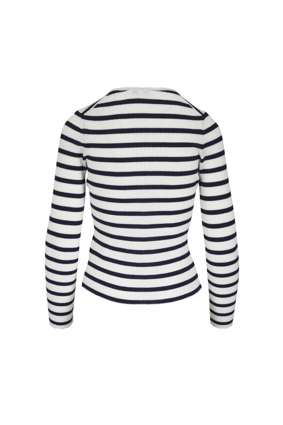 Veronica Beard Anwin Dove White & Navy Stripe Wool Cardigan - view 5