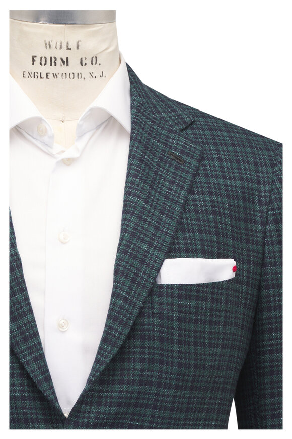 Kiton Navy Blue & Green Cashmere, Wool & Silk Sportcoat - view 1