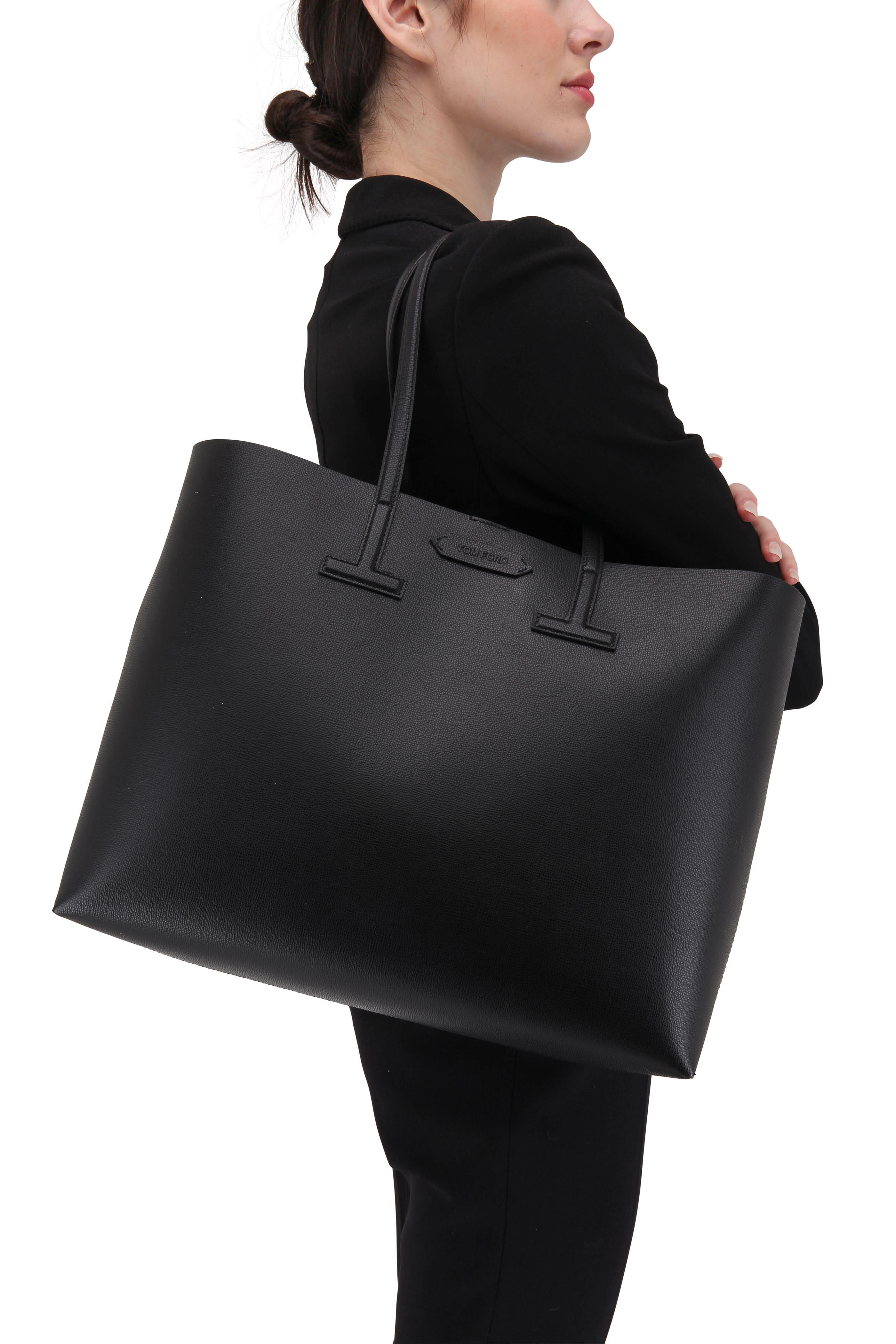 Tom Ford - Black Saffiano Leather Medium T Tote | Mitchell Stores