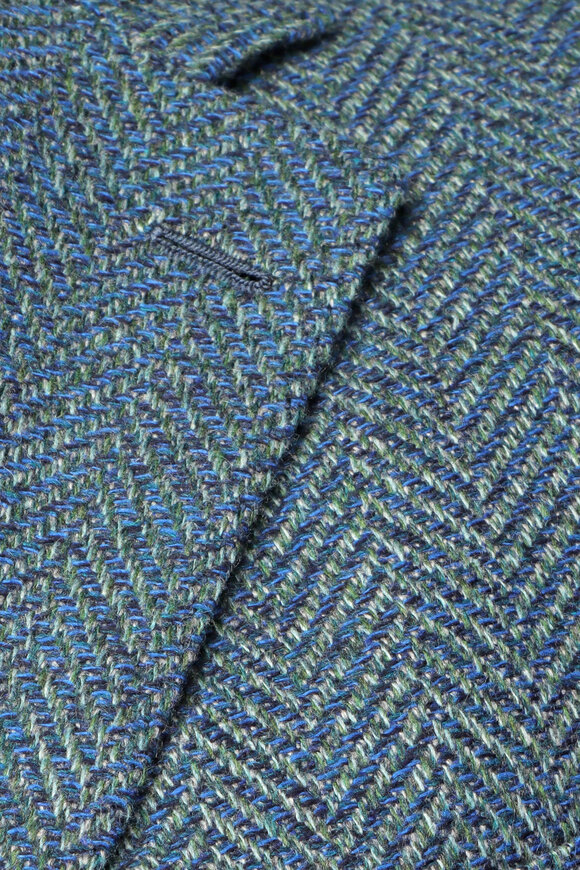 Cesare Attolini Royal Blue & Green Herringbone Sportcoat - view 3