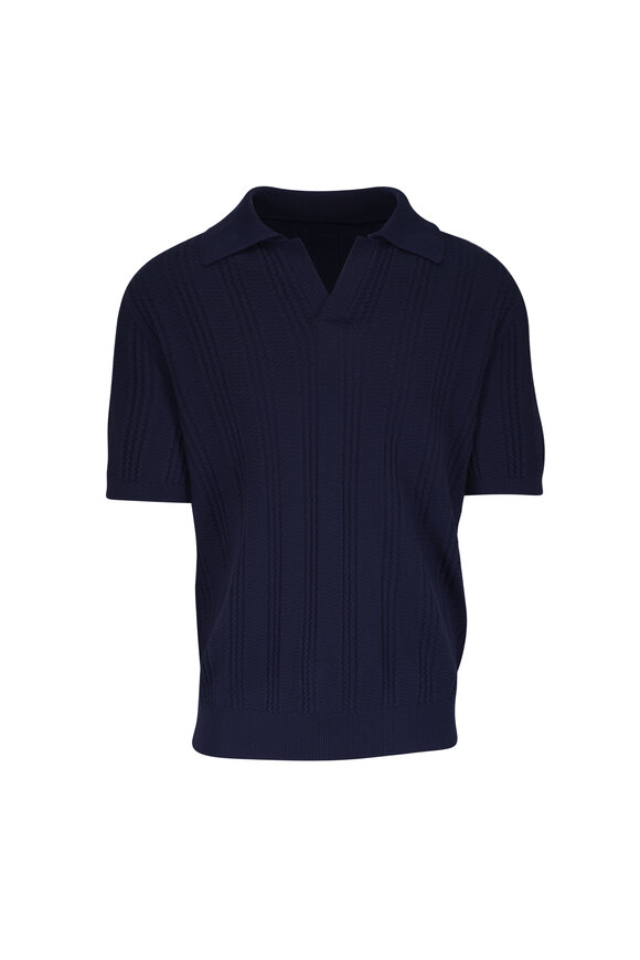 Canali Navy Textured Johnny Collar Polo