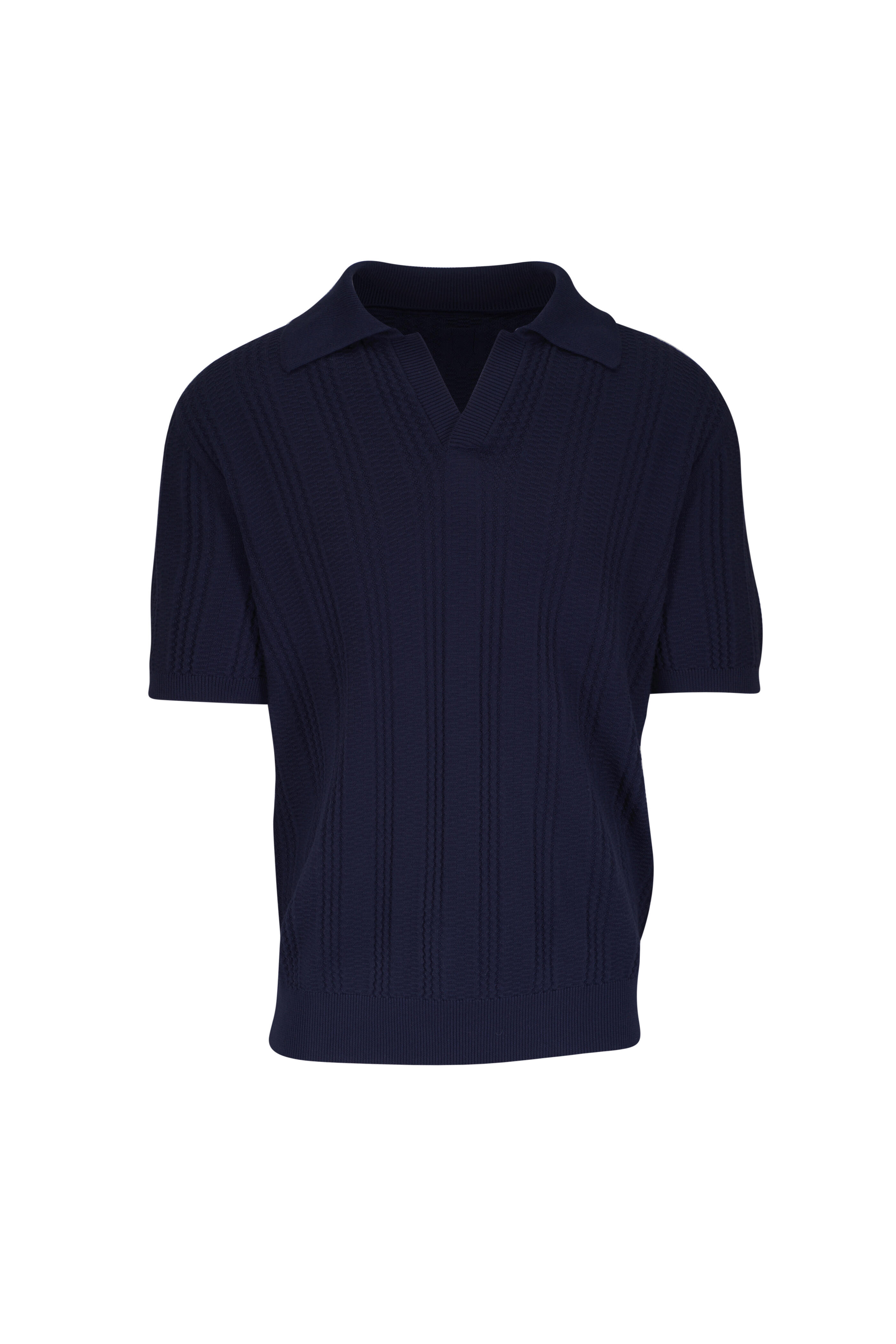 Canali - Navy Textured Johnny Collar Polo