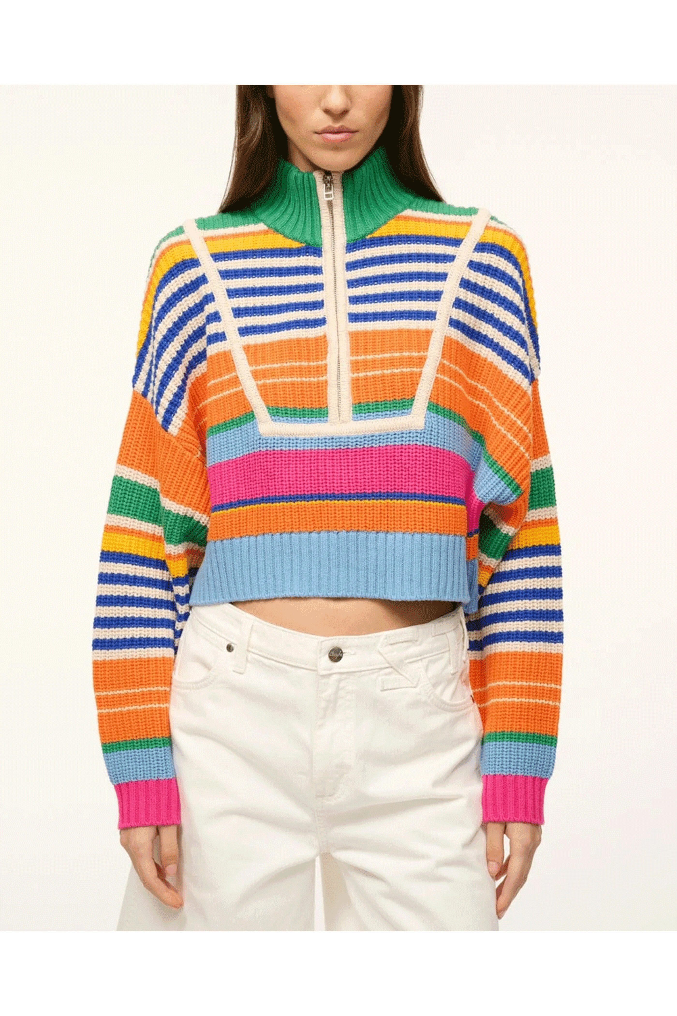 Staud - Multibayadere Stripe Cropped Hampton Sweater