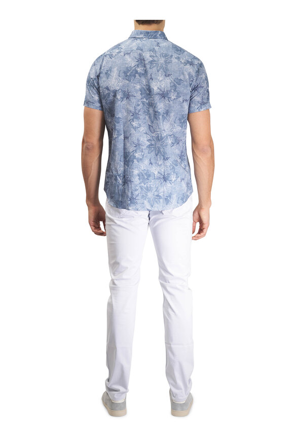 Patrick Assaraf Ocean Abstract Print Short Sleeve Button Down - view 4