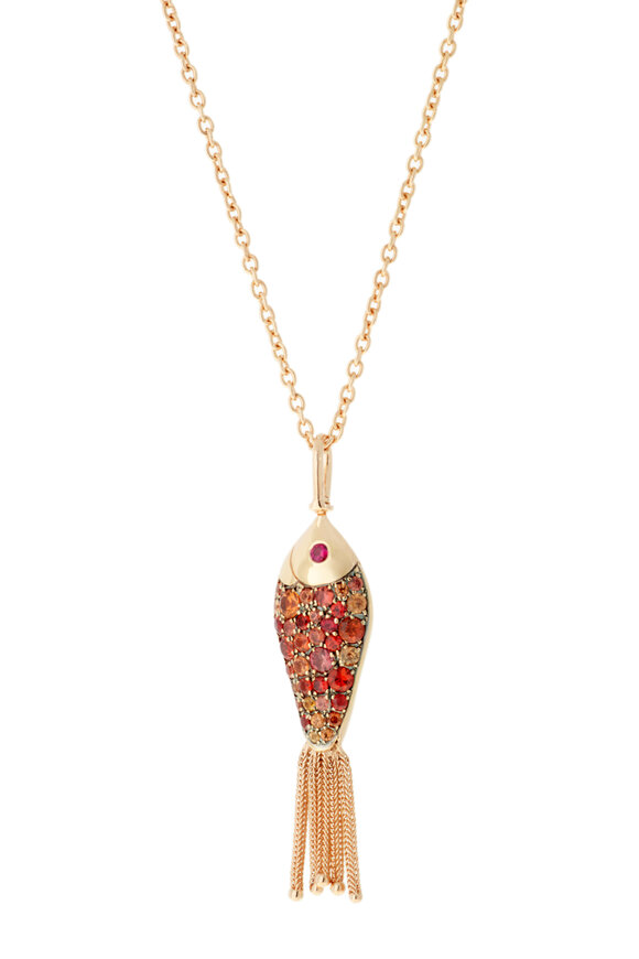 Selim Mouzannar - Coral Enamel, Ruby & Sapphire Fish Charm Necklace