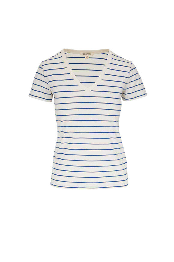 Nili Lotan - Carol Ivory/Cobalt Blue Stripe T-Shirt
