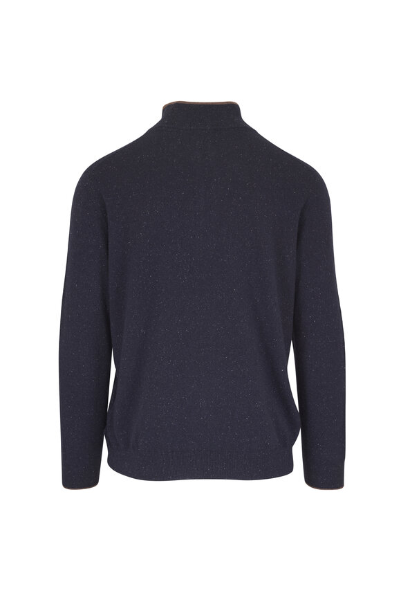 Fedeli Favonio Navy Silk, Cashmere & Wool Quarter Zip - view 2