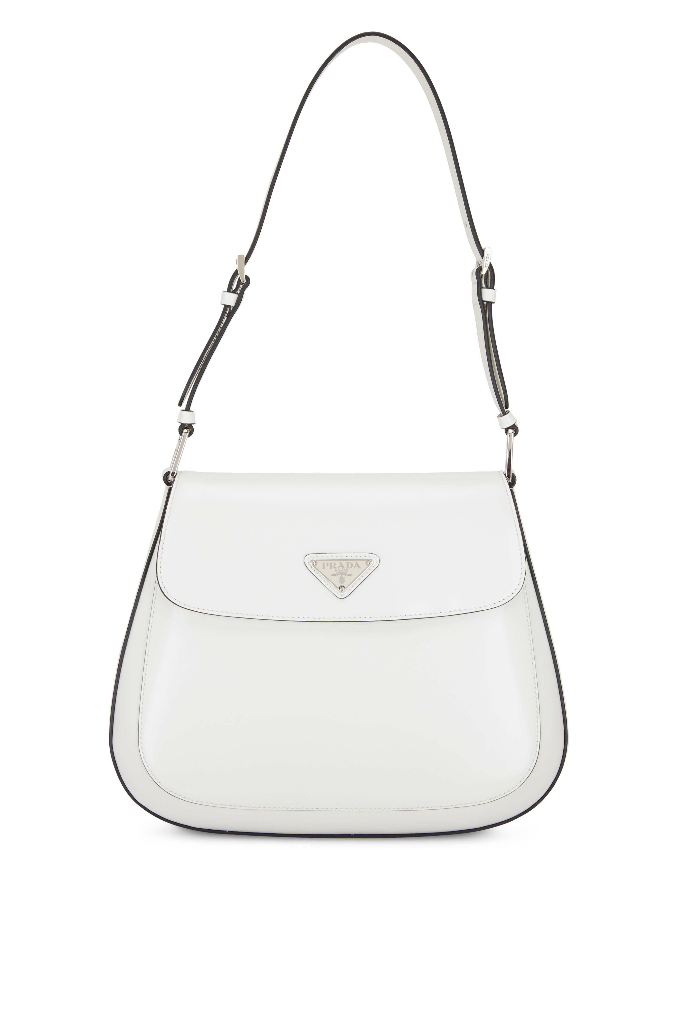 White Prada Cleo Brushed Leather Shoulder Bag