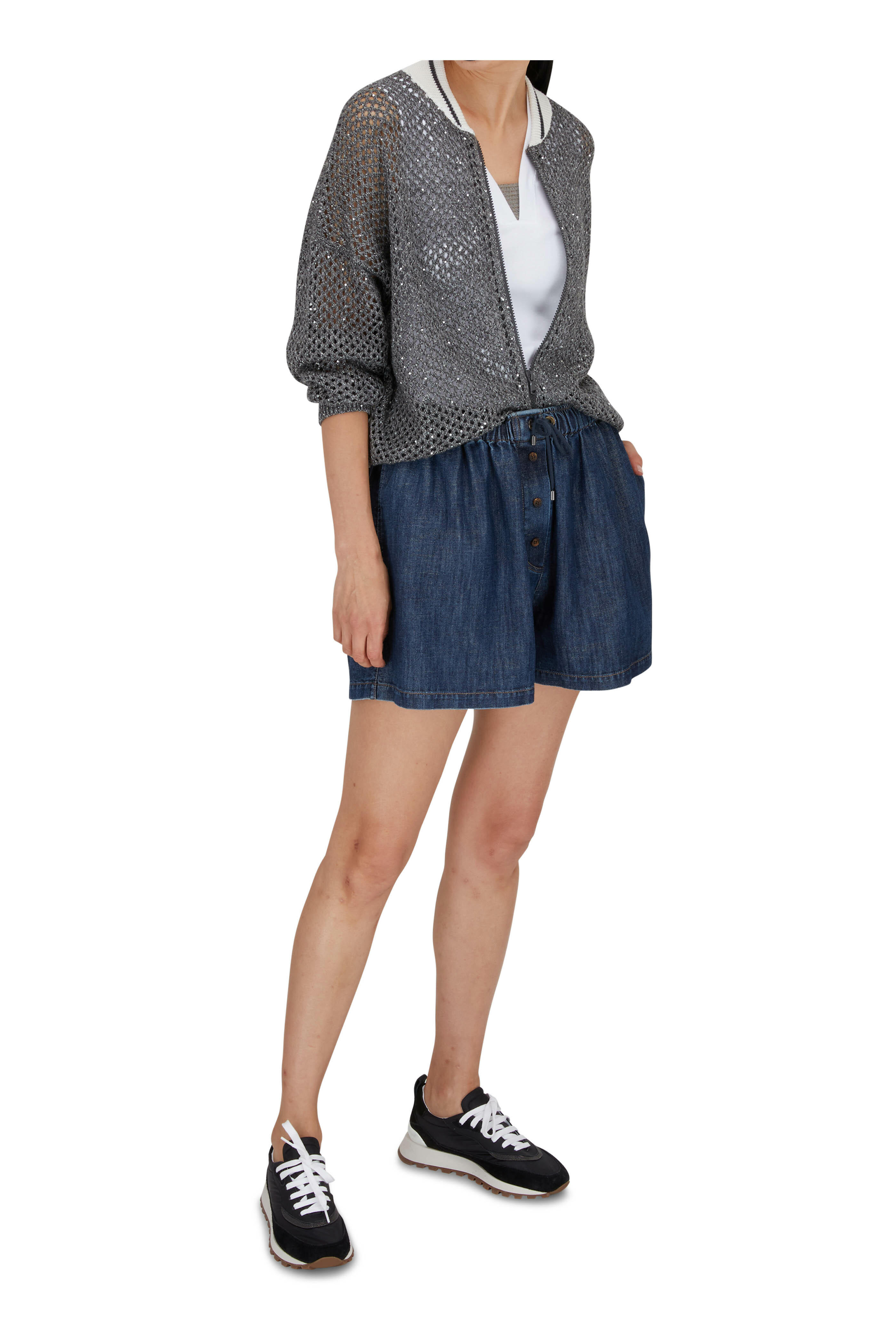 Brunello Cucinelli - Charcoal Gray Metallic Fishnet Bomber Jacket