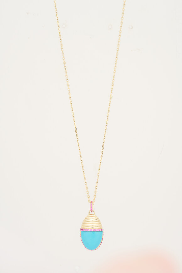 Campbell + Charlotte 14k Gold Turquoise & Sapphire Found Cap Necklace