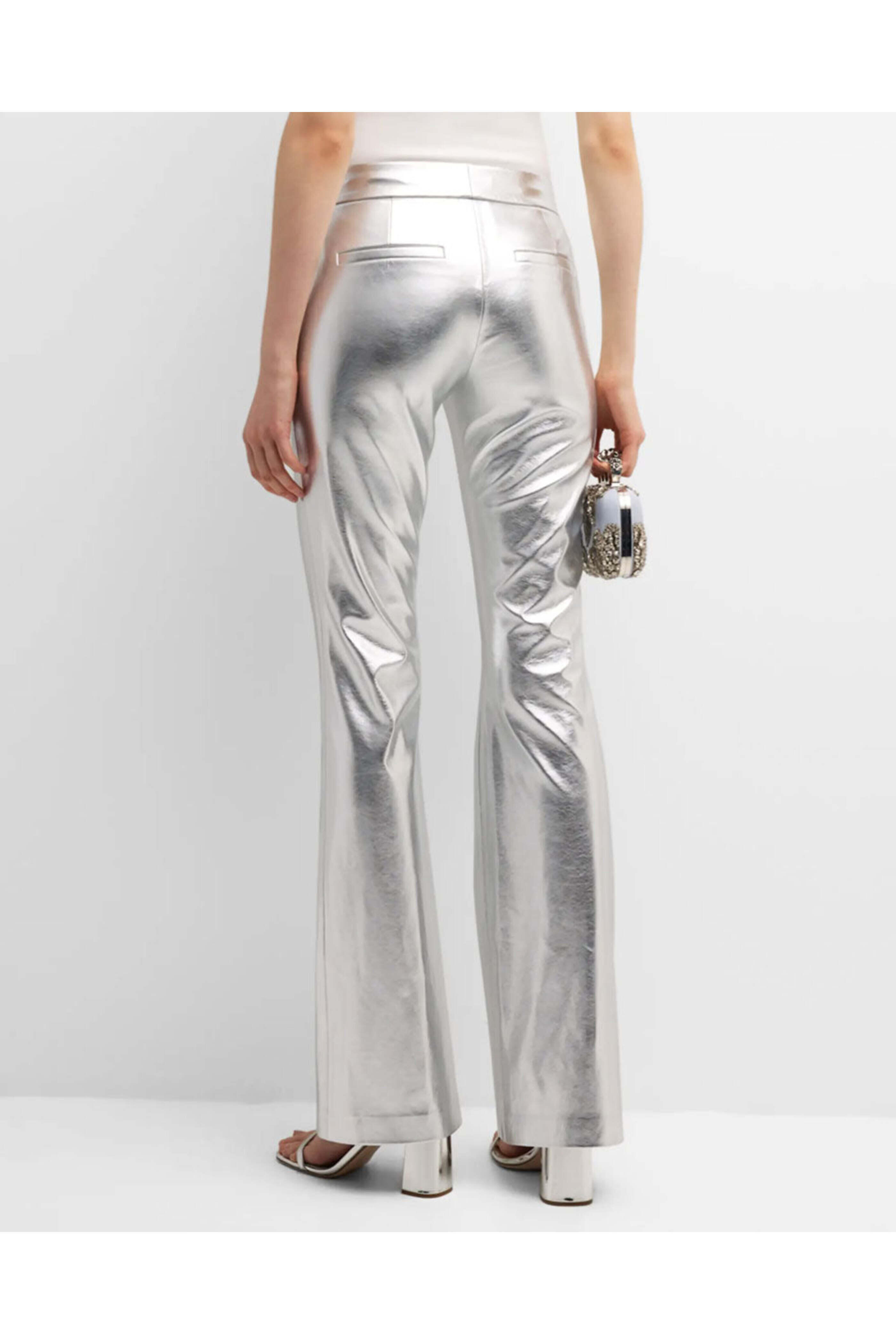 Alice & Olivia - Silver Metallic Vegan Leather Livi Pant