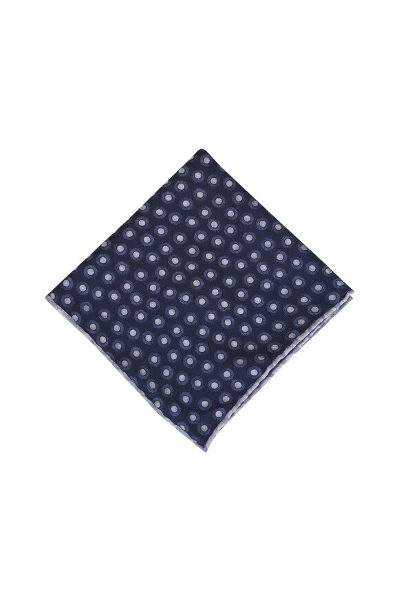 Brunello Cucinelli Blue Macro Pois Silk Pocket Square - view 1