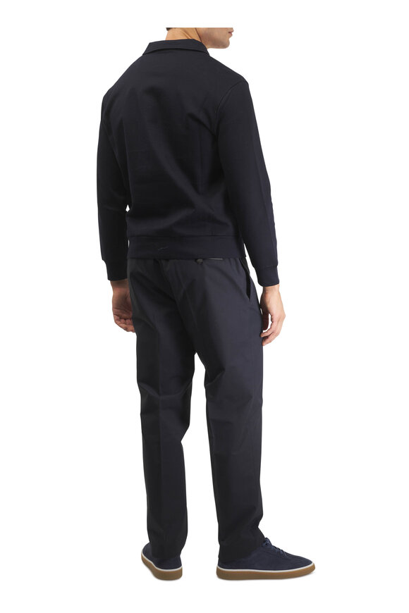 Moncler Navy Leather Logo Jersey Quarter-Zip Pullover - view 3