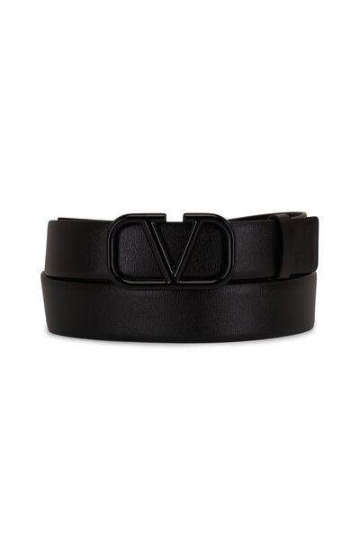 Valentino Garavani Women's Signature Black Leather Vlogo Belt | 75 by Mitchell Stores