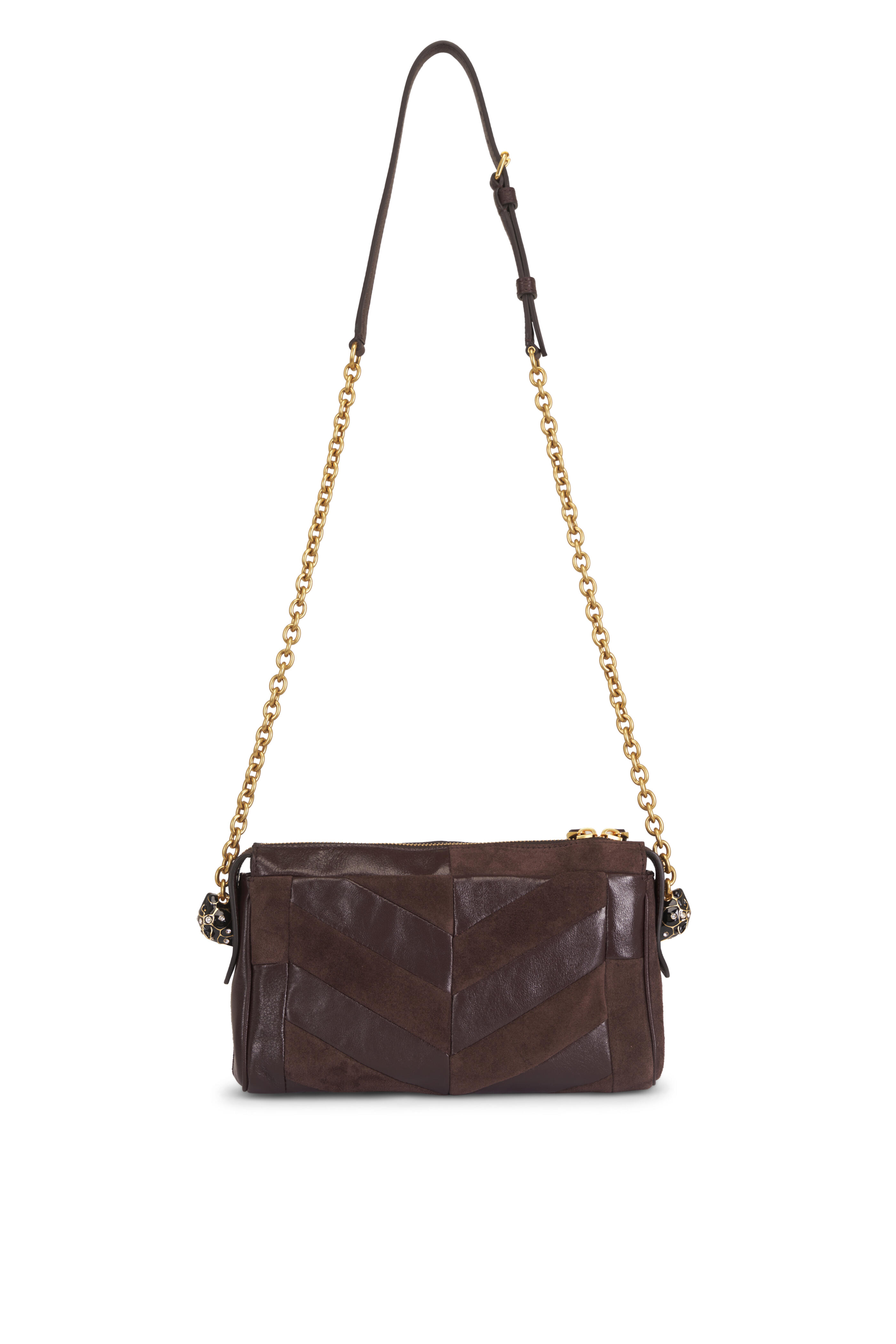 Valentino Garavani - Small Panthea Brown Patchwork Chevron Shoulder Bag - view 2