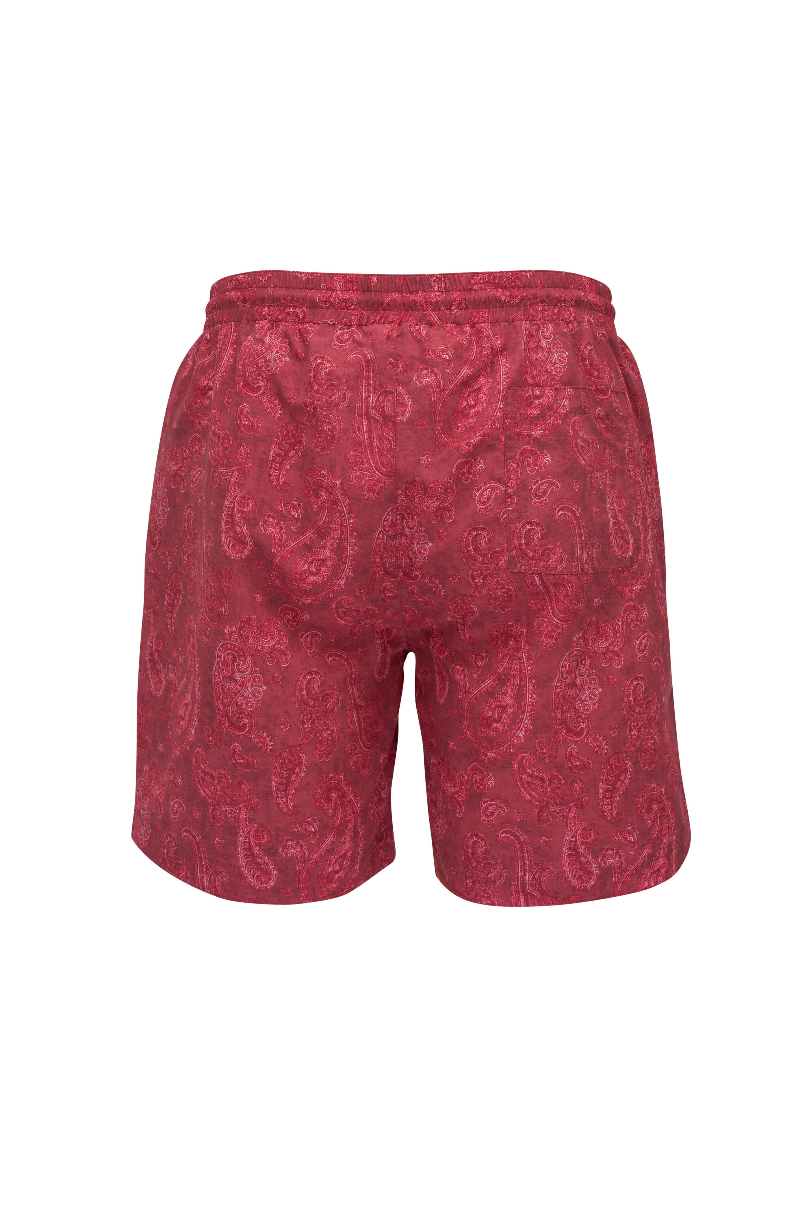 Brunello Cucinelli - Red Paisley Print Swim Trunks