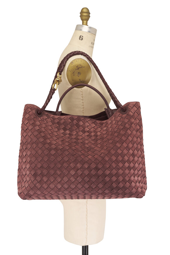 Bottega Veneta Large Andiamo Mahogany Intrecciato Suede Bag - view 6