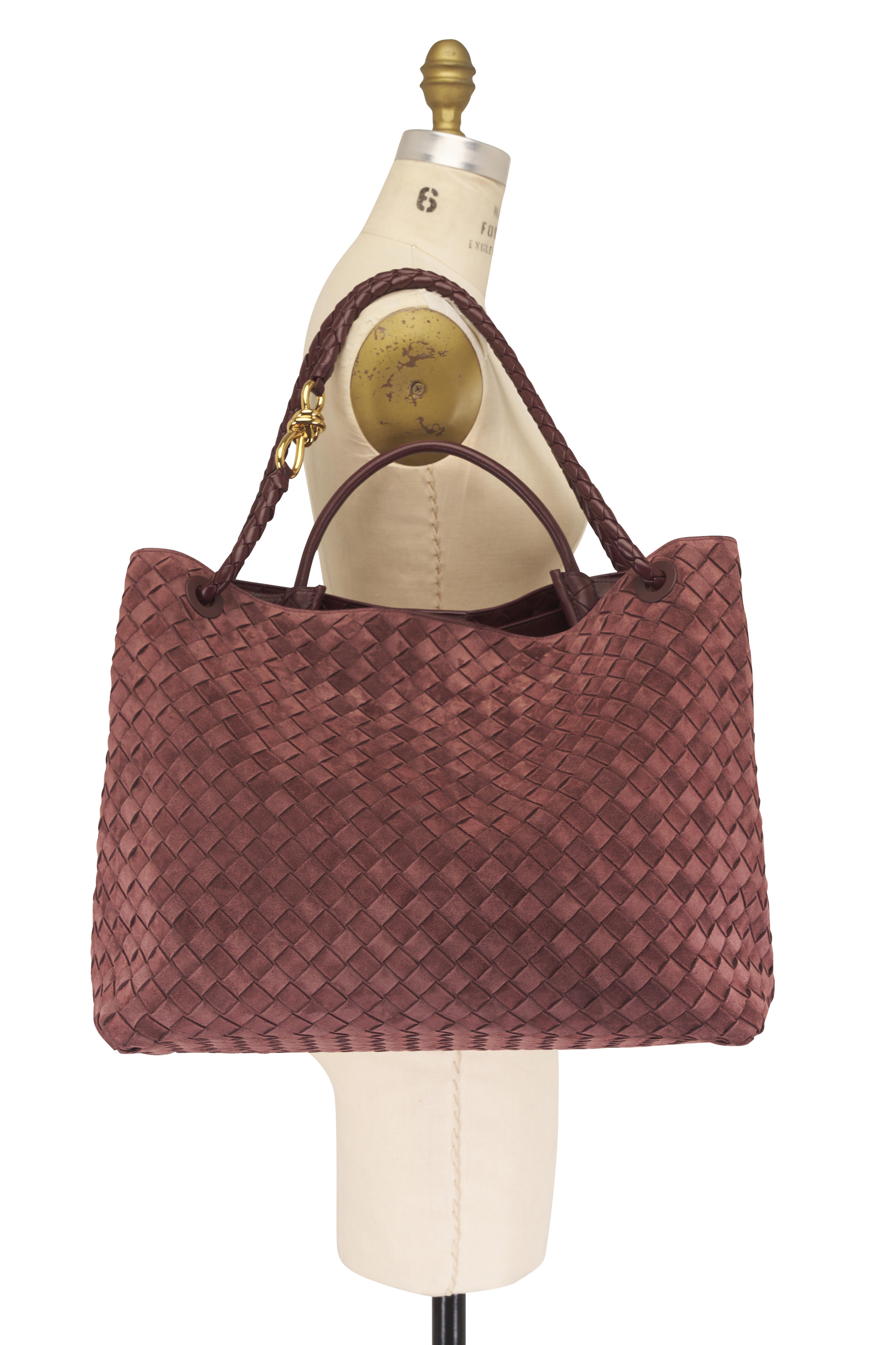 Bottega Veneta - Large Andiamo Mahogany Intrecciato Suede Bag - view 6