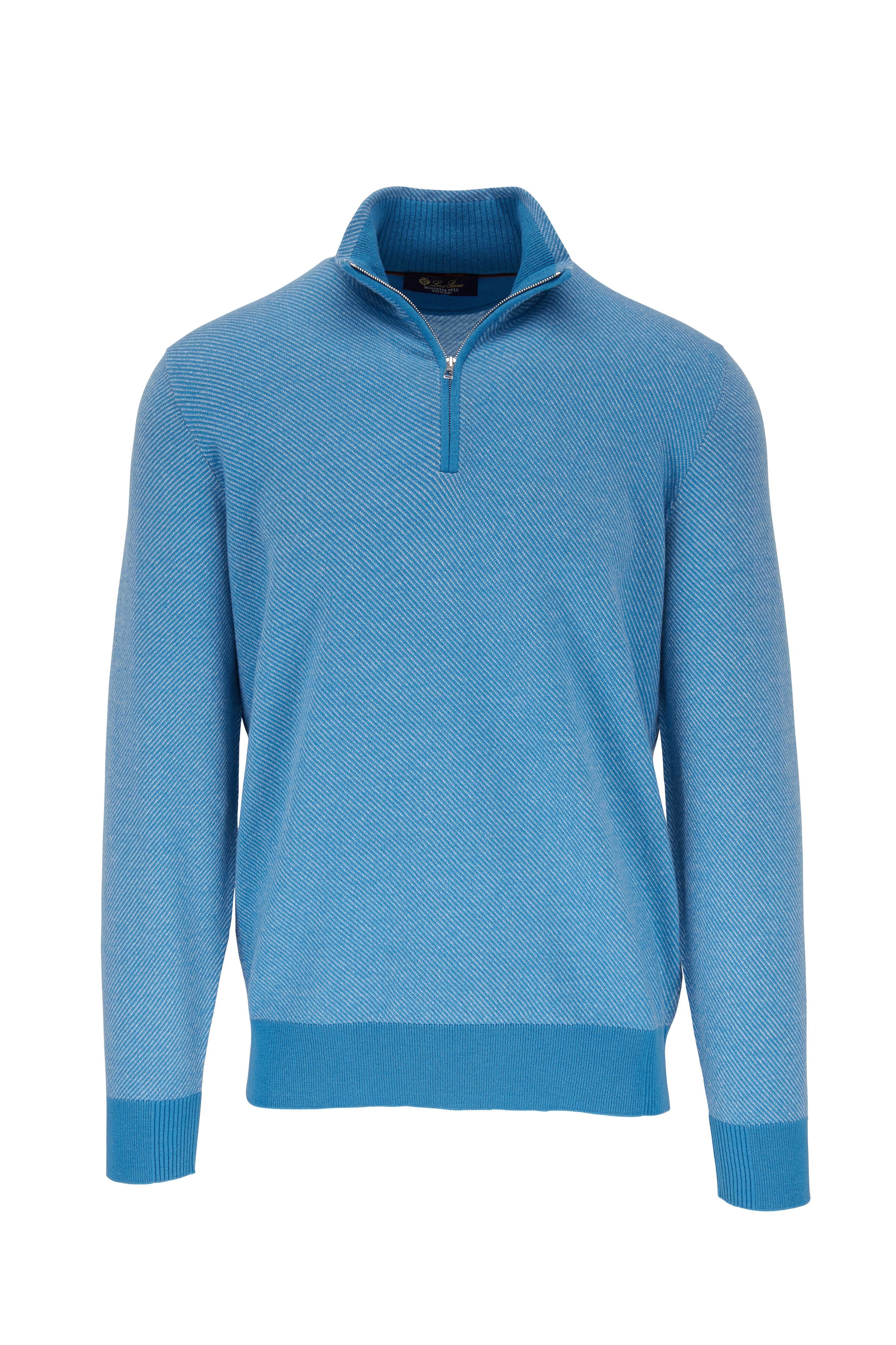 Loro Piana - Blue & Gray Cashmere Quarter-Zip Sweater