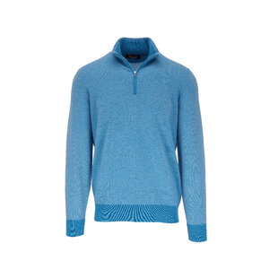Loro Piana - Blue & Gray Cashmere Quarter-Zip Sweater