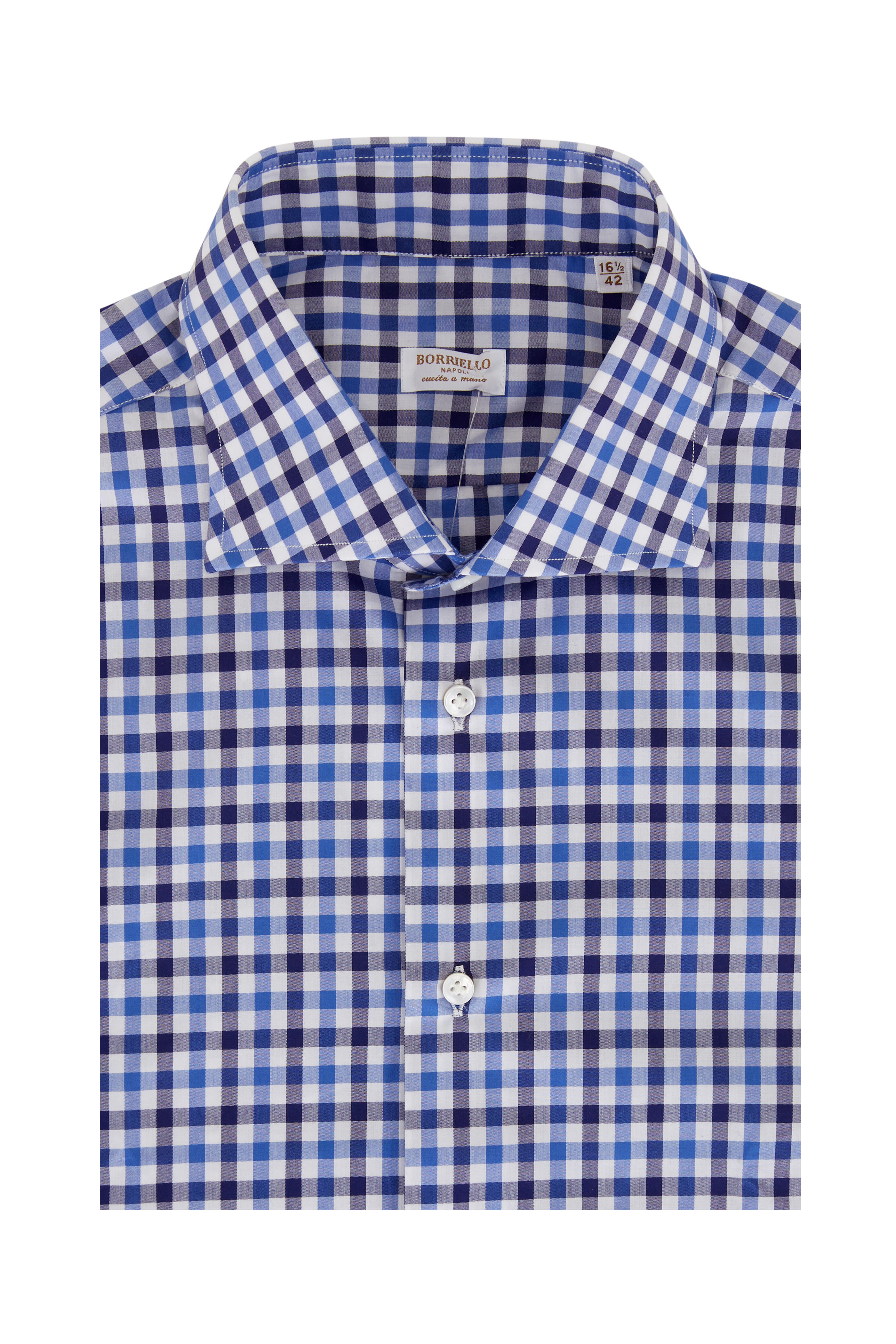 Borriello - Blue & Navy Check Cotton Dress Shirt