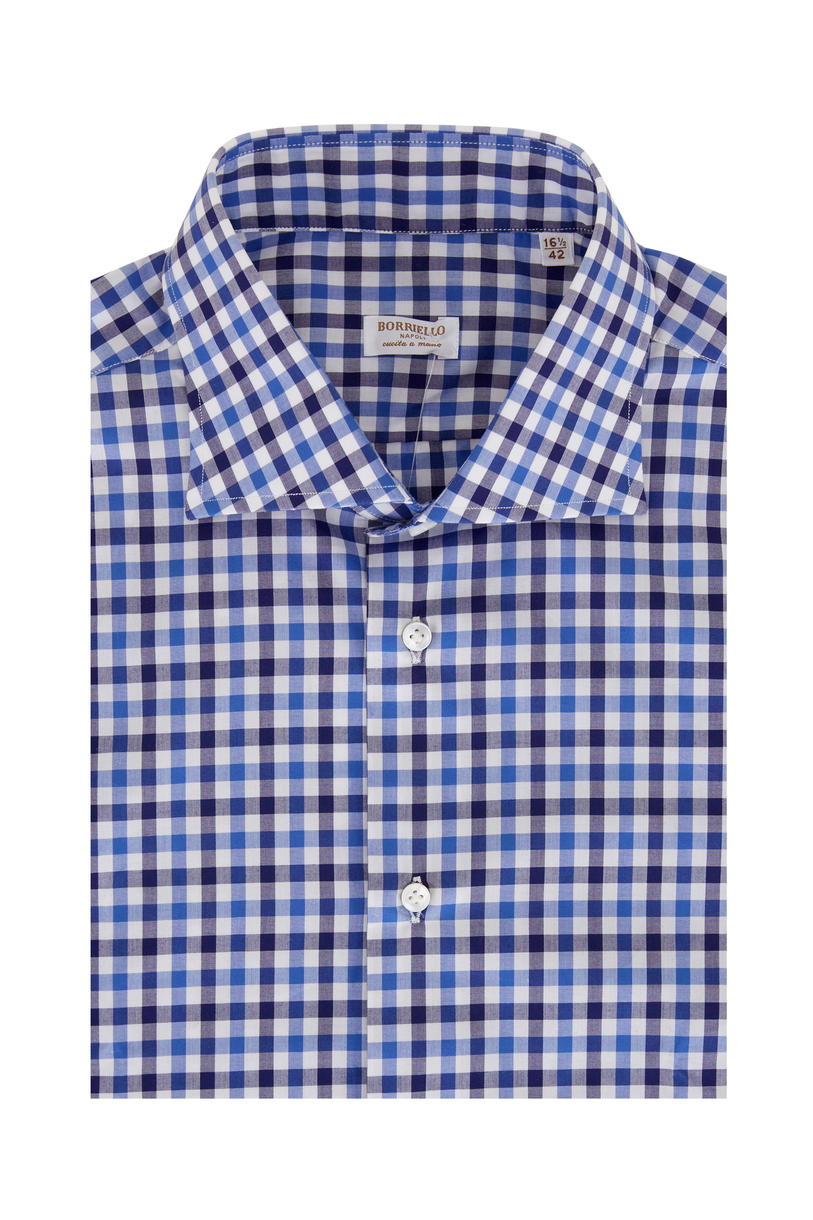 Tシャツ・カットソー BORRIELLO FW24 'Marechiaro' shirt (19050 1) Borriello - Blue & Navy Check Cotton Dress Shirt