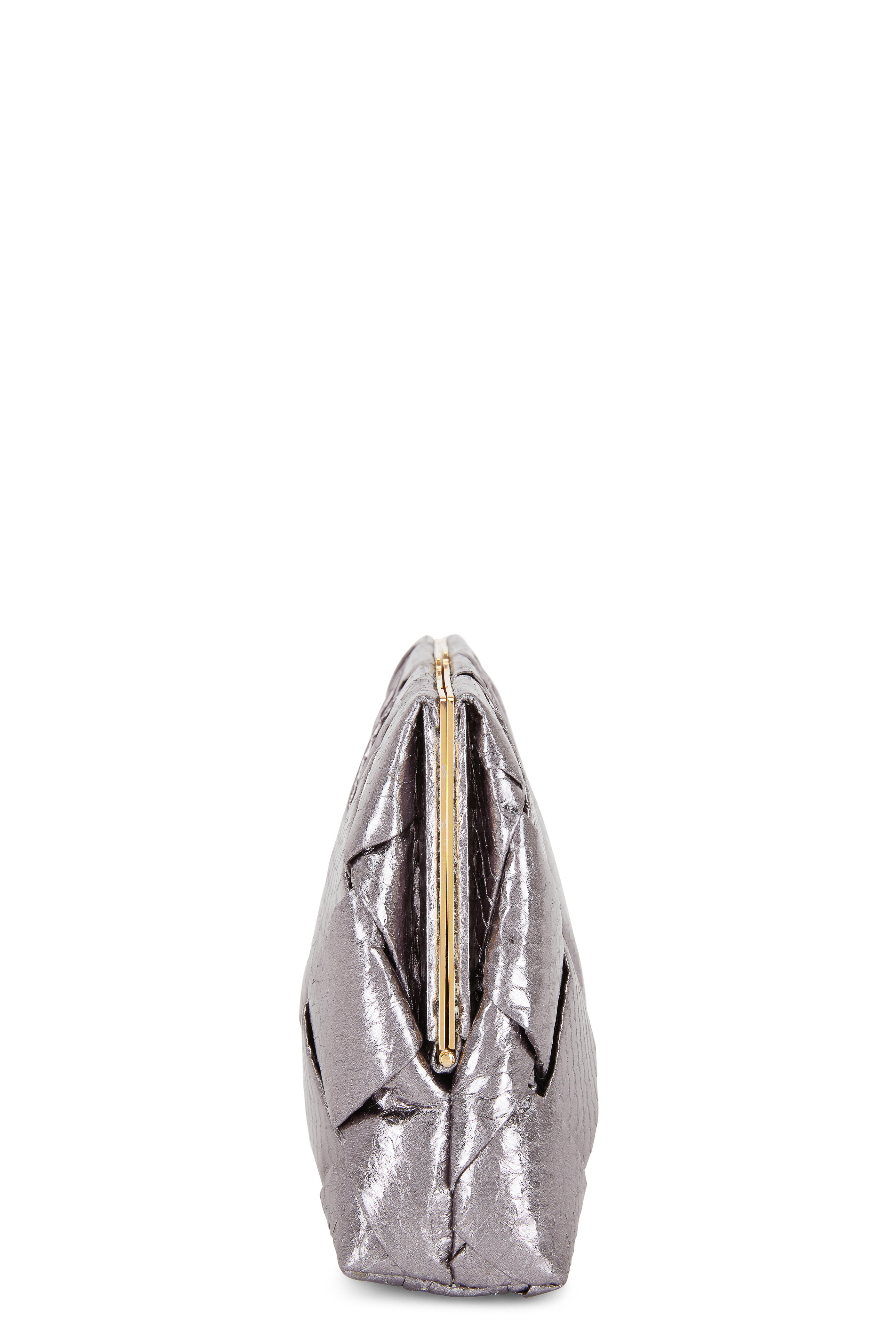 Nancy Gonzalez - Anthracite Elaphe Snakeskin Woven Frame Clutch